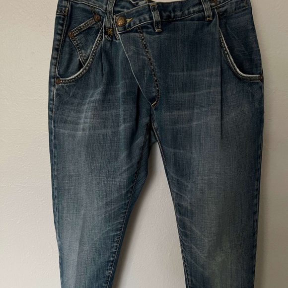 R13 CrossOver Asymmetric Denim Slouchy Stretch Jeans - Picture 2 of 16